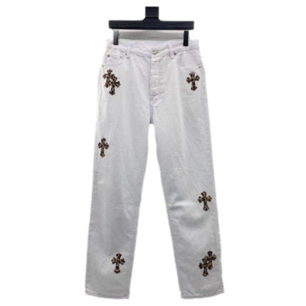 Chrome Heart White Leopard Cross Jeans