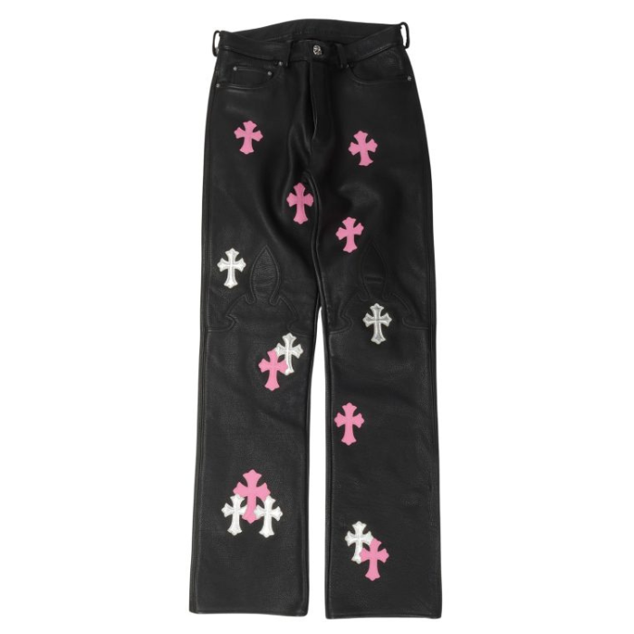 Chrome-Hearts-Fleur-Knee-Leather-Cross-Patch-Pants-1 Chrome Hearts Fleur Knee Leather Cross Patch Pants