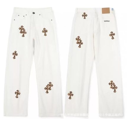 Chrome Hearts Levi’s 501 Leopard Cross White Jeans