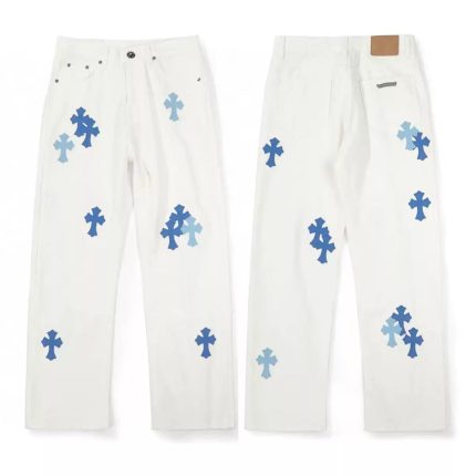 Chrome Hearts St Barth Baby Blue Cross Patch White Jeans